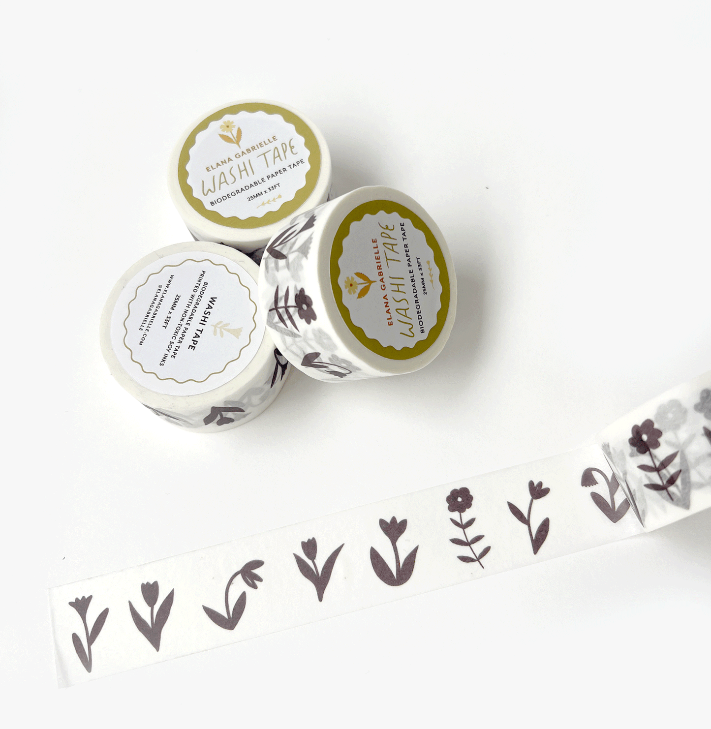 Brown Flowers Washi Tape