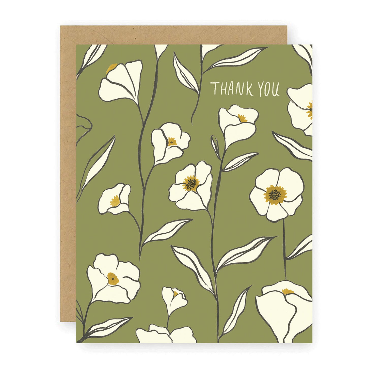 Green Thank You Flowers Greeting Card