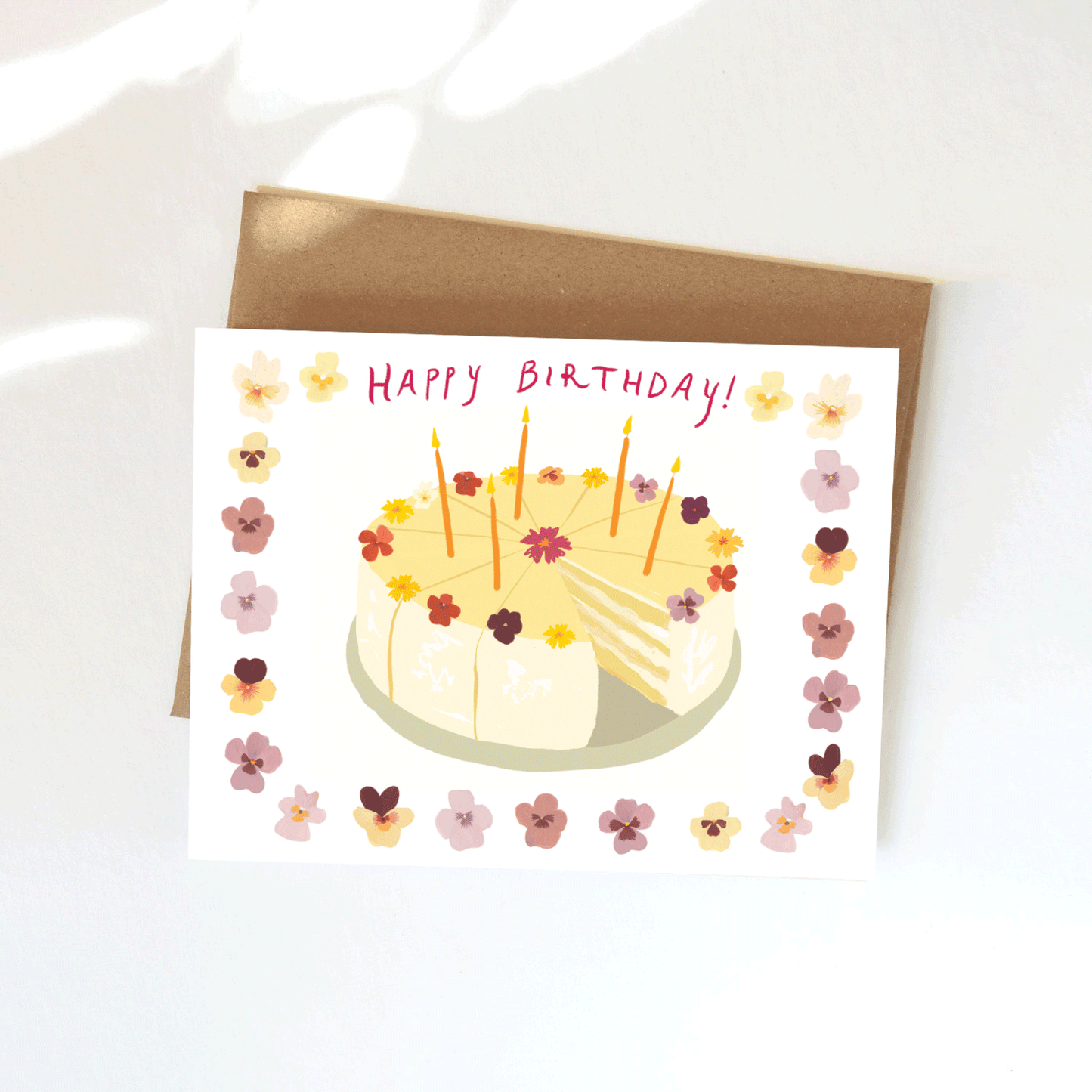 Red Pansies Birthday Cake Card