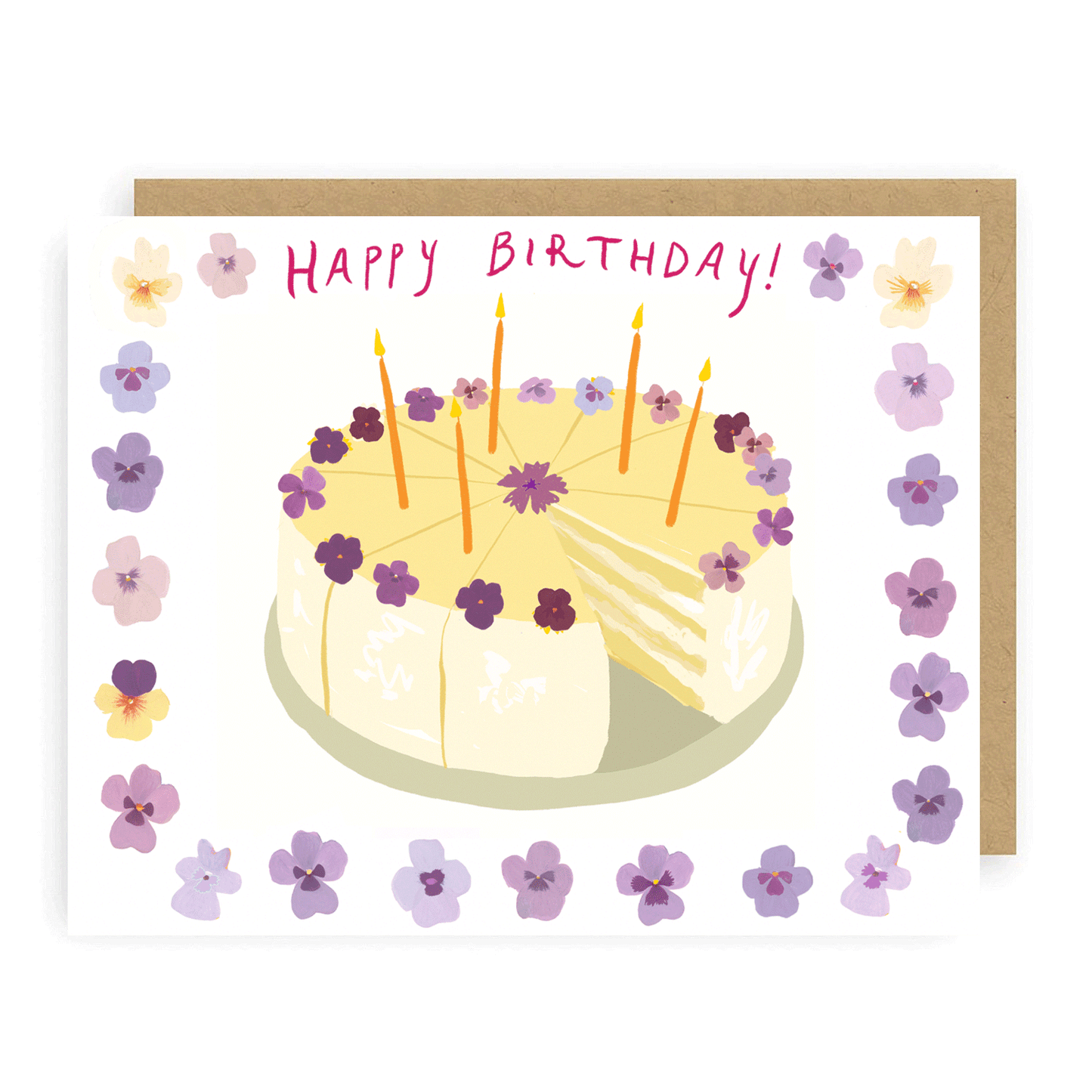 Pansies Birthday Cake Card