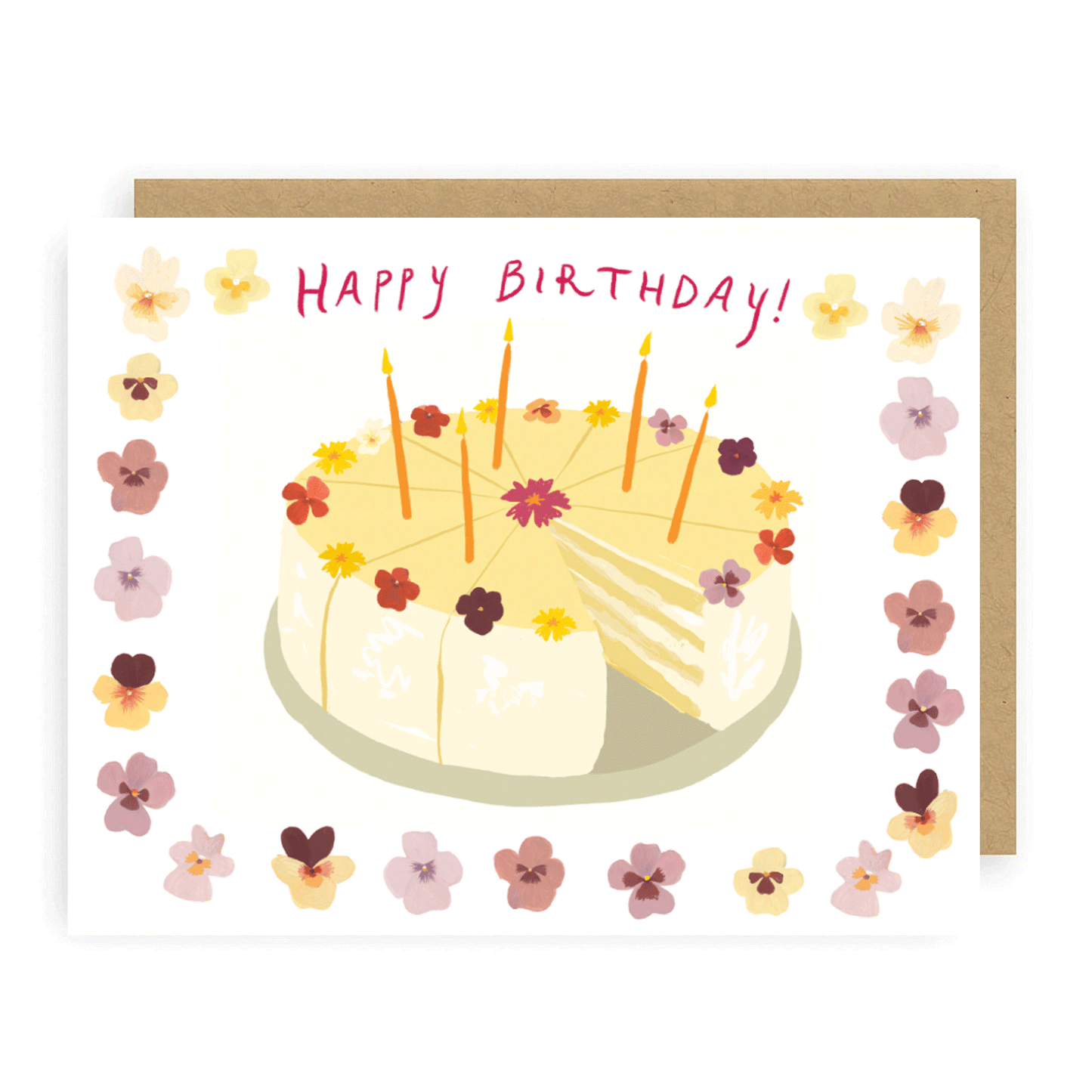 Red Pansies Birthday Cake Card