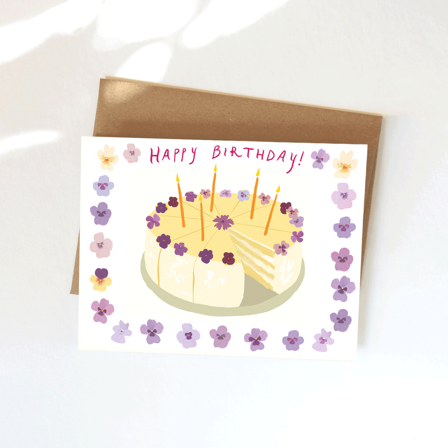 Pansies Birthday Cake Card