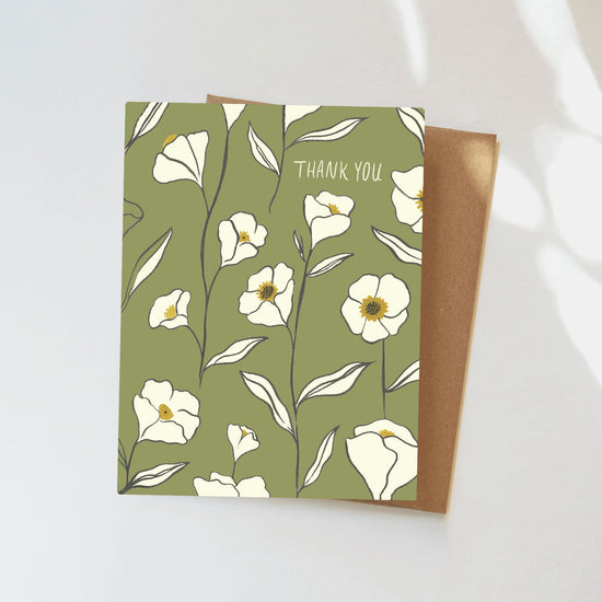 Green Thank You Flowers Greeting Card