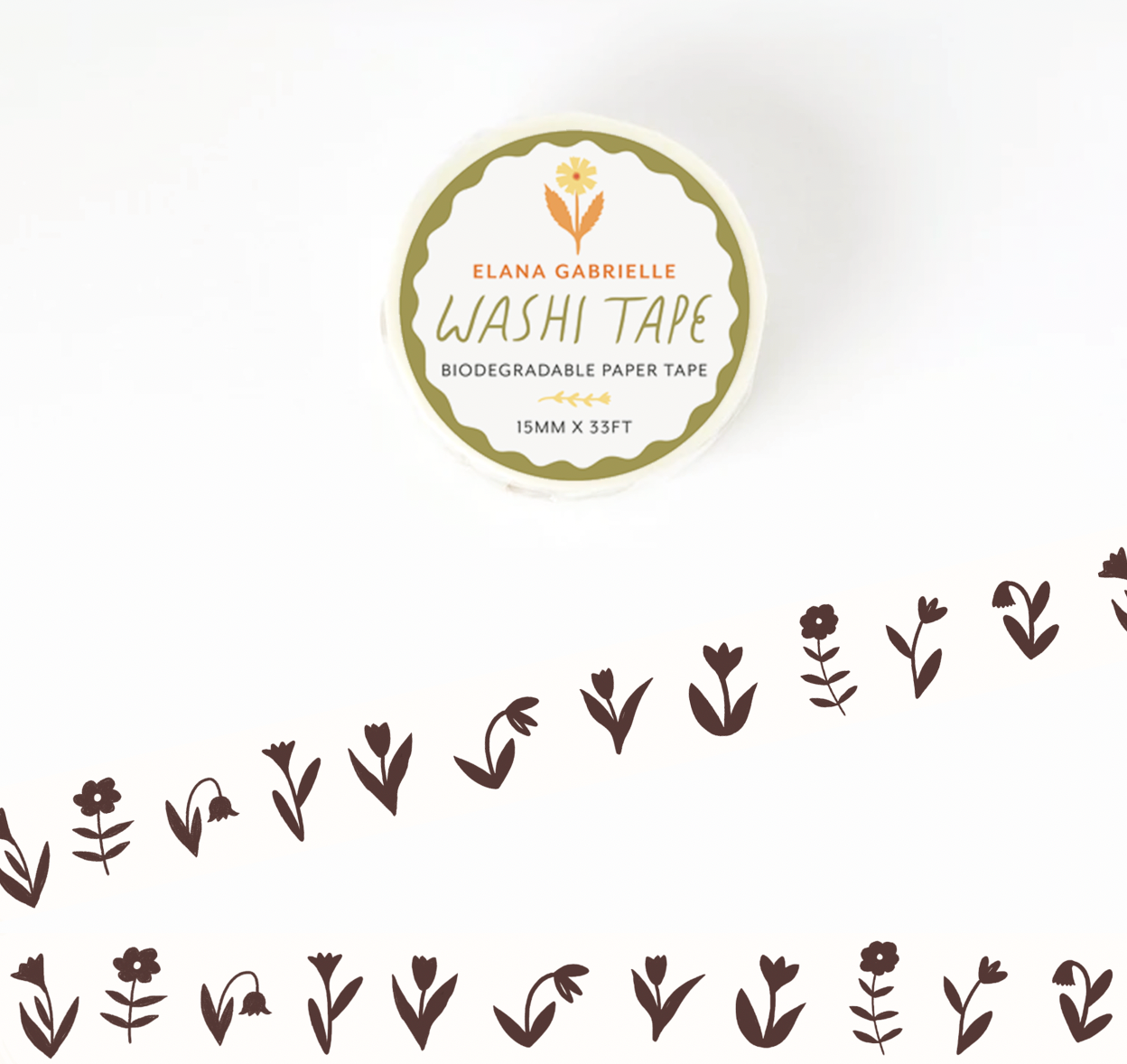 Brown Flowers Washi Tape